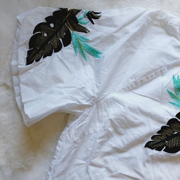 Romeo & Juliet Couture Green Tropical Floral Embroidered Puff Crop Top P6470 - Picture 5 of 10